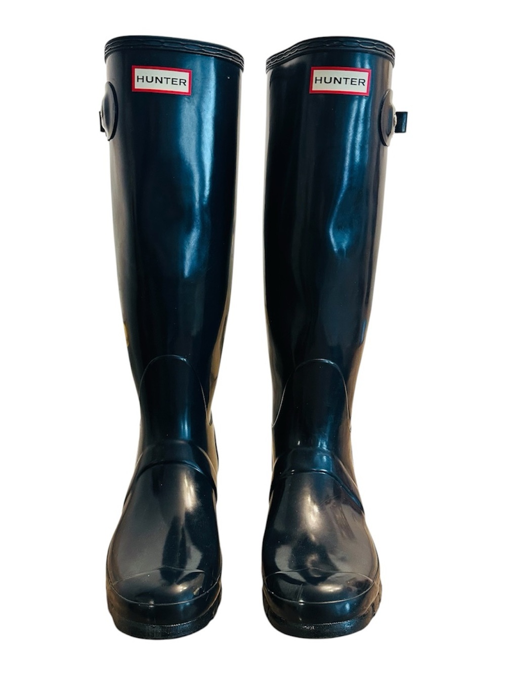 Hunter Original Tall Glossy Navy Rain Boots Womens 8 - Picture 2 of 10